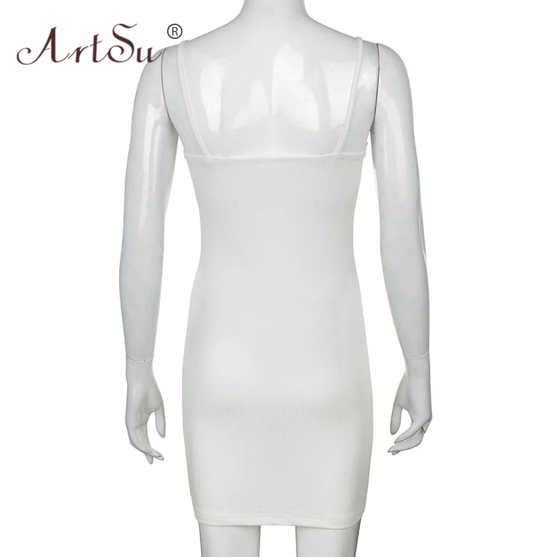 Женское мини-платье с бантом ArtSu Белое Облегающее платье рюшами и открытой спиной