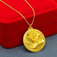 hi ethnic women 24k gold hollow out lotus pendant necklace for party jewelry with chain sweater birthday gift long not fade