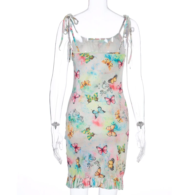 

Sweet Cute Basic Graphic Sling Dresses Butterfly print pattern Summer Harajuku Loose Butterfly print patternSlim Mini Dress