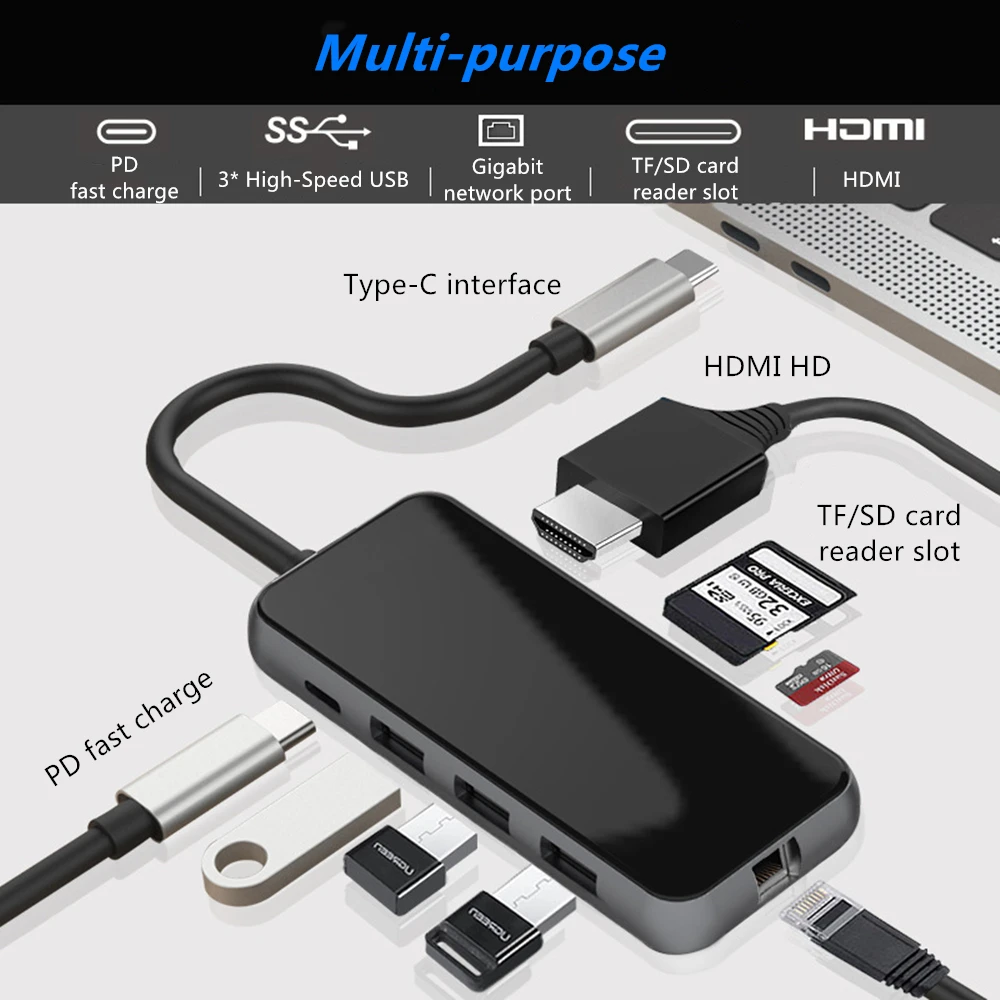 Tebe концентратор USB Type C до 4K HDMI RJ45 Многофункциональный 3 0 SD/TF кард ридер PD Быстрая