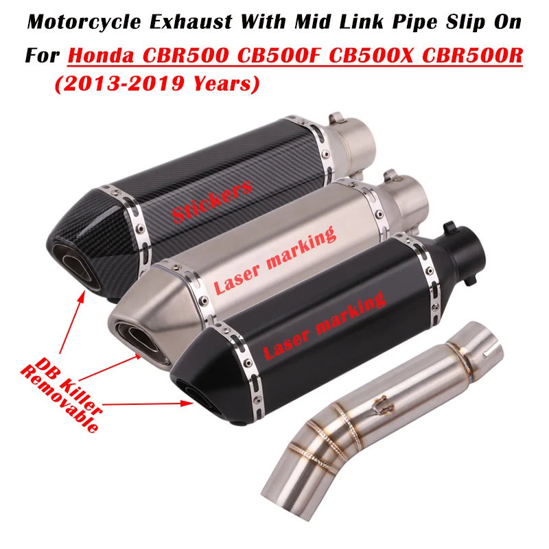 Slip On For Honda CBR500 CBR500F CB500X R 2013 - 2019 Motorcycle Exhaust Escape Modify Mid Link Pipe Muffler DB Killer Silencer