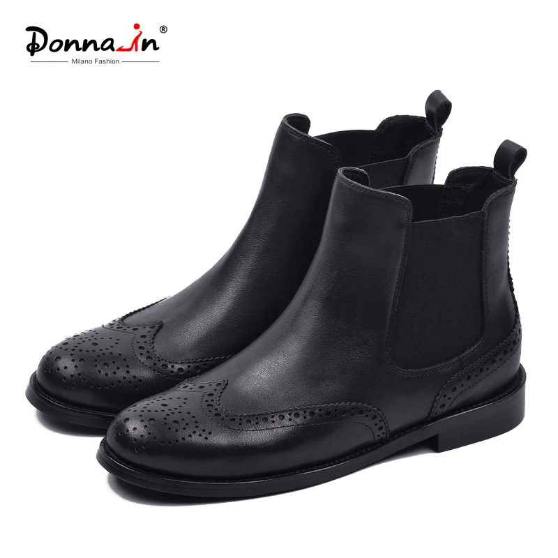 

Женские ботинки челси Donna-in, ботинки из натуральной кожи на подкладке из плюша с коротким ворсом, ботинки без шнурков с низким квадратным каб...