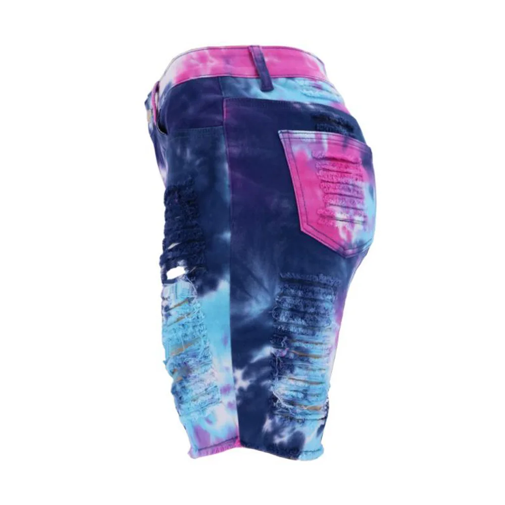 

New Sexy Women Ladies Denim Skinny Ripped Shorts High Waist Hole Destroyed Tie-Dye Stretch Bodycon Jeans Shorts Bermuda Femme