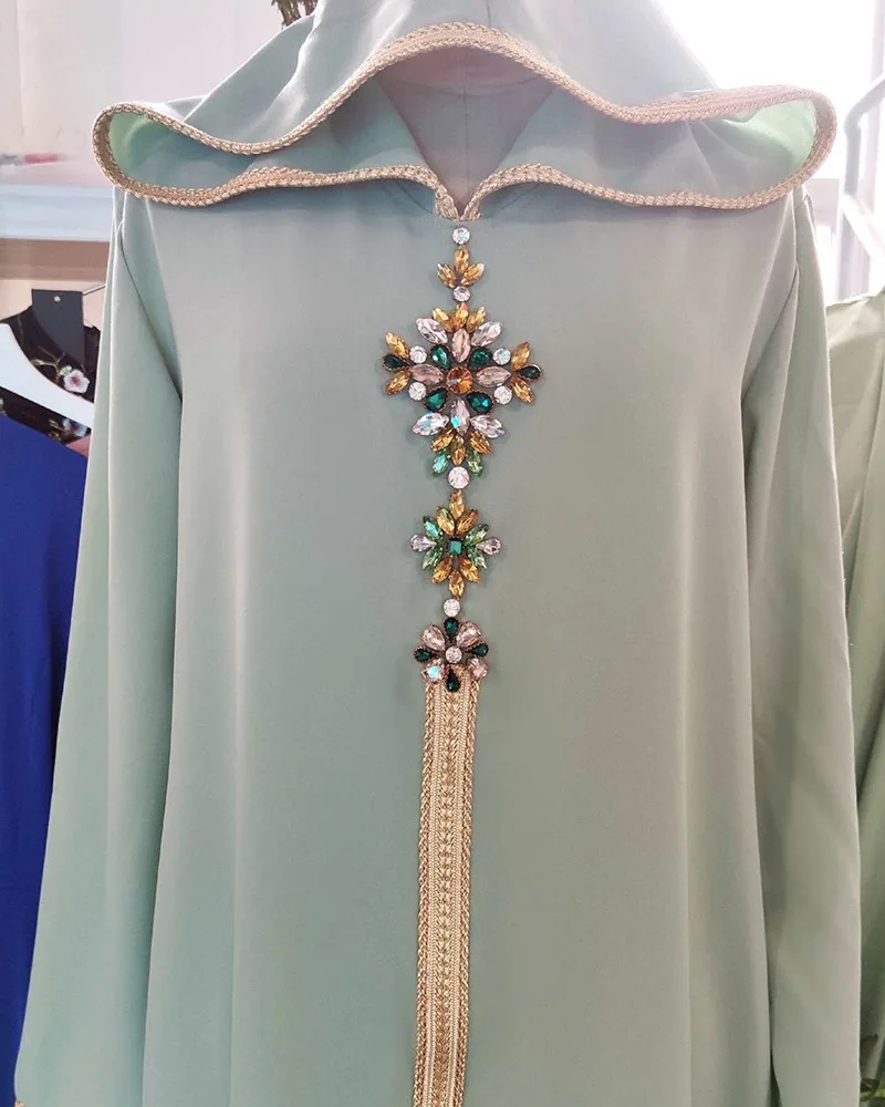 

Dubai Abaya Djellaba Kaftan marroqu diamante trenza Trim largo manga musulmn hiyab Maxi vestido tnica rabe islmica ropa