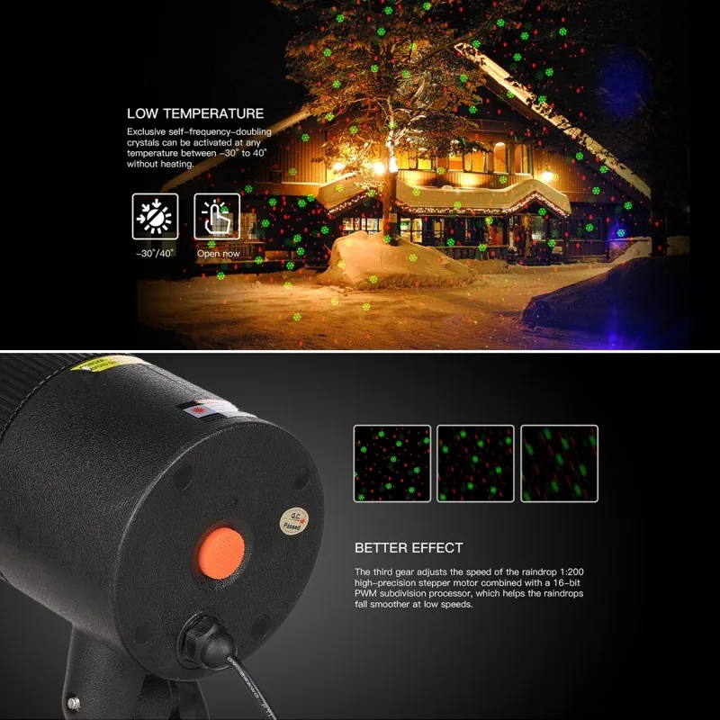 Snowfall Laser Projector Lights Outdoor Red Green Laser Landscape Projection LED Lamp with Moving Animation Decor for Garden