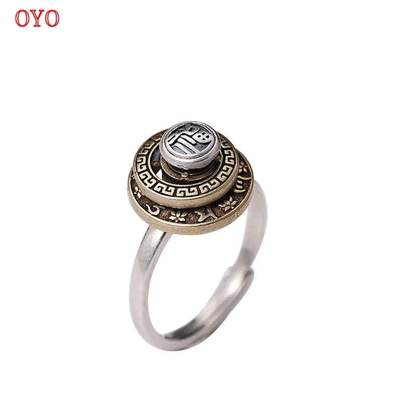 

100% s925 silver jewelry men's and women's prayer wheel ring Thai silver old Buddha ring new
