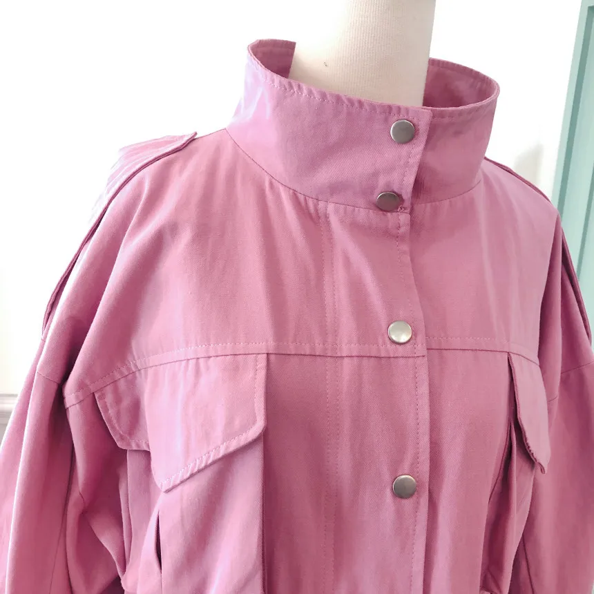 

Retro Vintage Russian Style pink trench coat for women high fashion single breastedwomens clothing A567