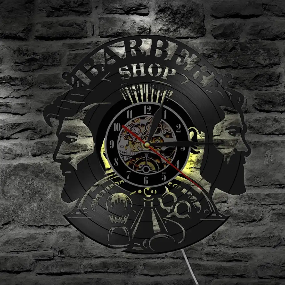 Настенные кварцевые часы для парикмахера мужская виниловая прическа с пластиной