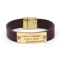 fashion brown genuine leather bracelet customized personality engrave logo magnet buckle bangle men women gifts jewelry