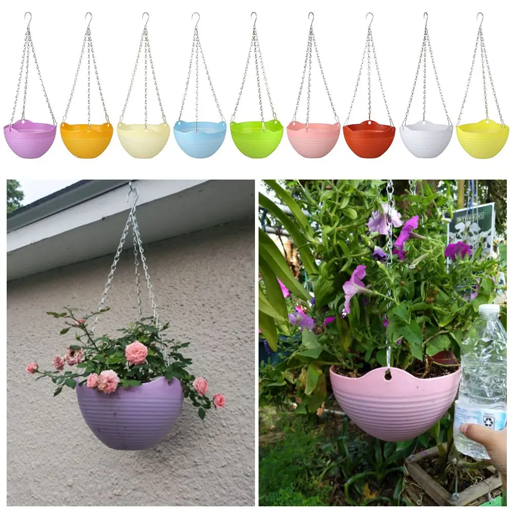 

New Home Decor with Drainer & Chain Plant Grow Basin Plant Basket Hanging Planters Garden Balcony Flower Pots