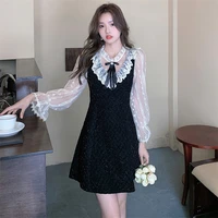 gentle style autumn and winter 2021 new lace stitching slim slimming temperament corsage sequin dress women