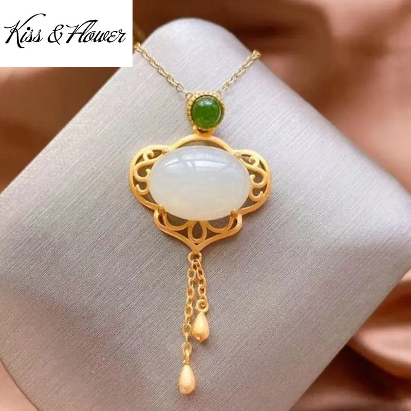 

KISS&FLOWER NK207 Fine Jewelry Wholesale Fashion Woman Girl Bride Mother Birthday Wedding Gift Vintage RUYI 24KT Gold Necklace