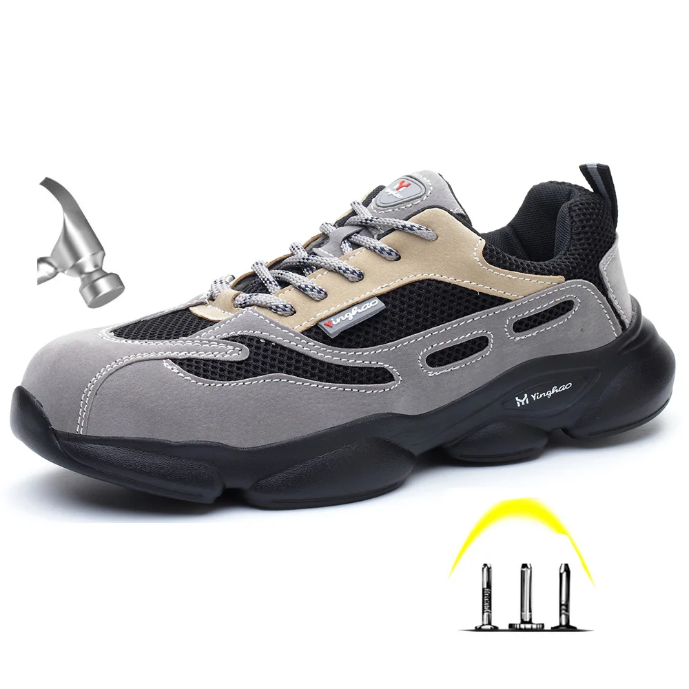 

New Men's Breathable Steel Toe Cap Anti Smashing Protective Work Shoes Men Puncture Proof Safety Indestructible Shoes Boots