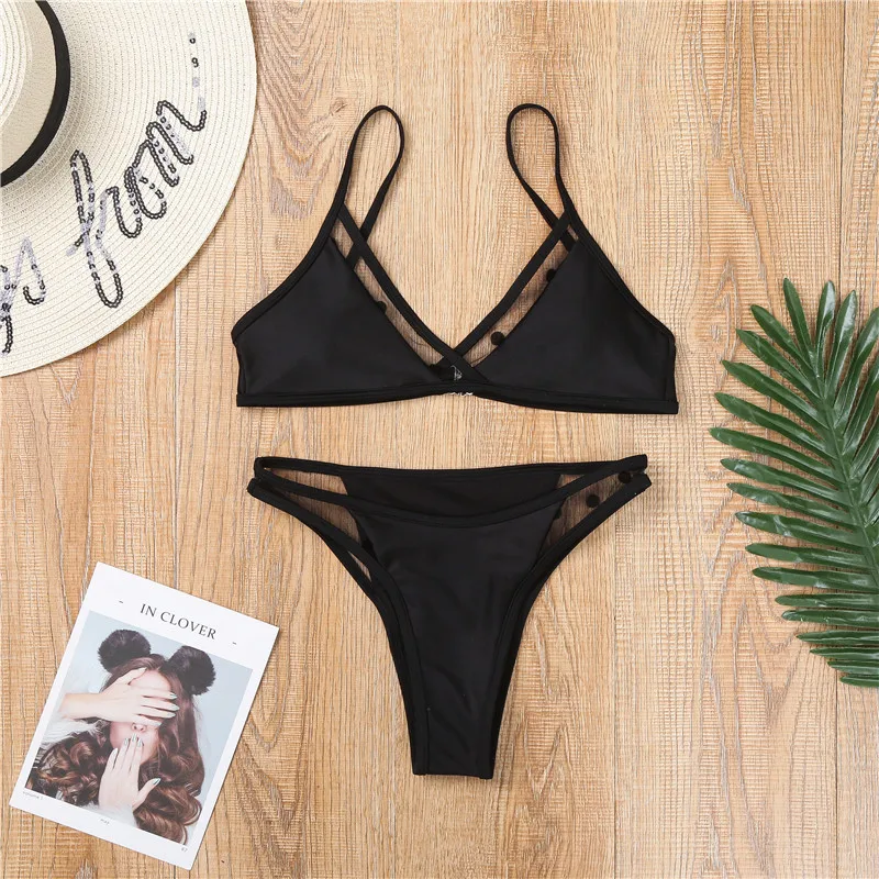 Swimwear Women Sexy Black Mesh Bikini Female Swimsuit Push Up Biquini Bathing Suit Thong Brazilian Bikinis Set Swim Wear