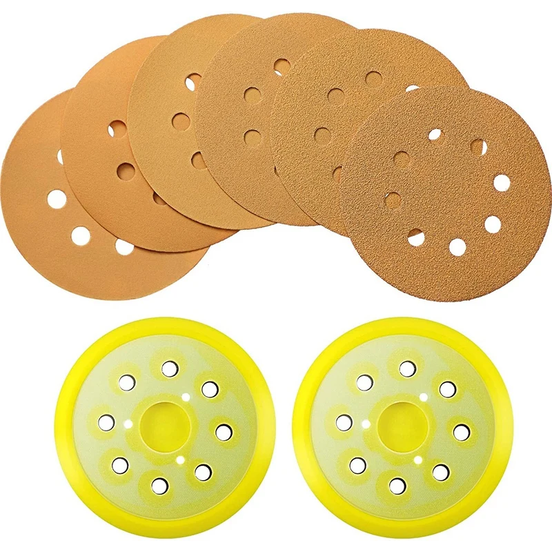 

32Pcs Replacement Sander Pad Set 5 Inch 8 Hole Replacement Sander Backing Pad with Hook and Loop Adhesive Sanding Discs