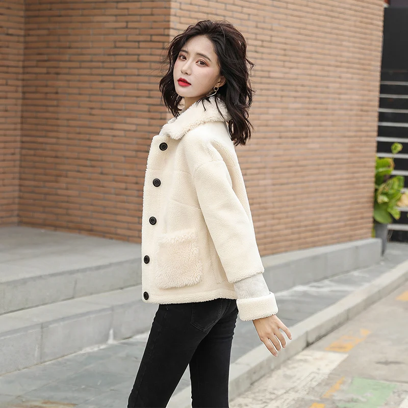 Женская Шуба из овечьей шерсти однотонная короткая шуба зима 2019|Куртки