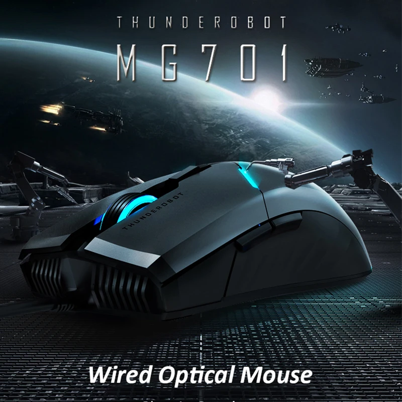 Thunderobot Wired Gaming Mouse Óptico Mg701 Azul Led Backlight Programável Pele-como Superfície 4200 Dpi Computador Ratos