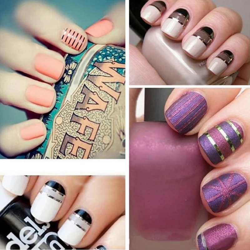 10 шт./18 шт./30 шт. рулон золотые наклейки для ногтей Серебряный съемная лента линии