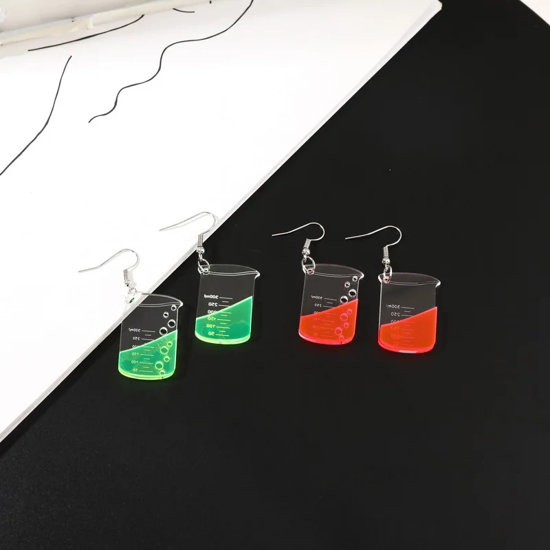 

Cute Mini Transparent Beaker Chemistry Creativity Stud Earrings Delicate for Women Girls Earrings Jewelry Wholesale Gifts