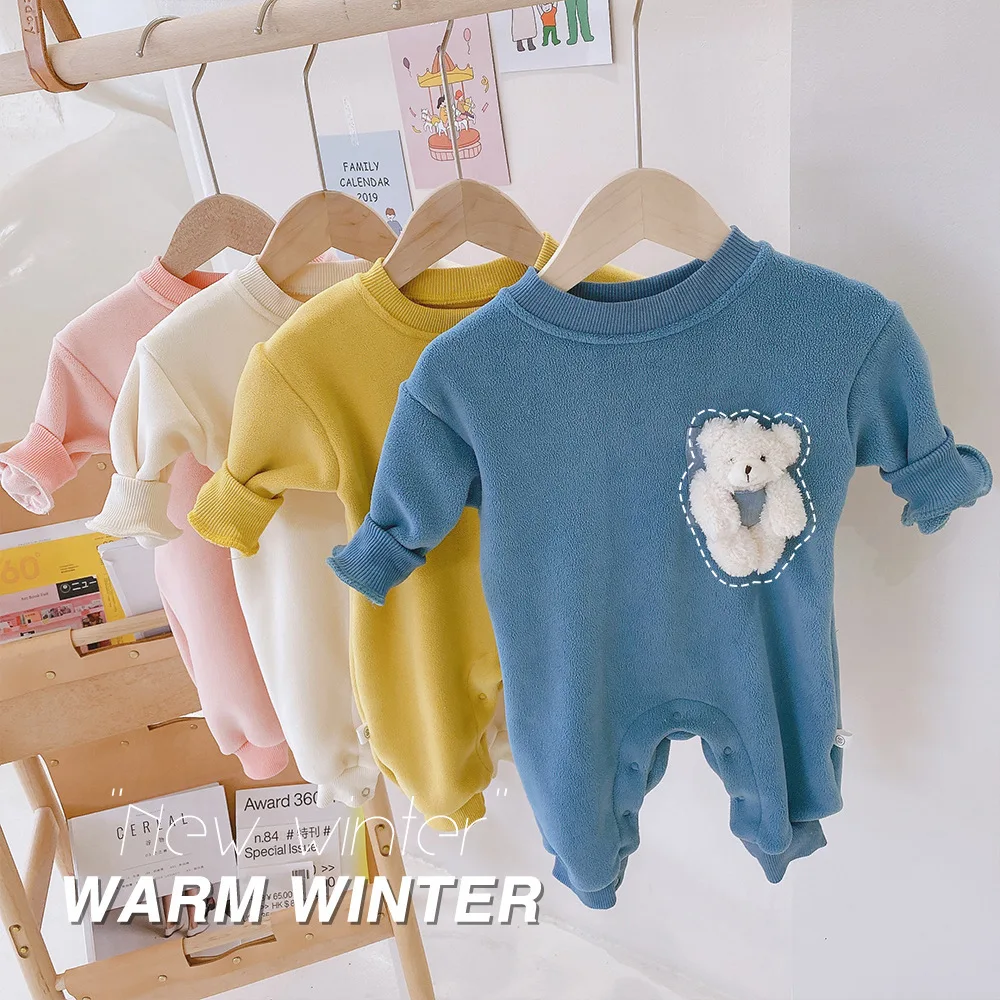 

infant baby girls boys winter full sleeve 3D bear casual warm outwear overalls toddler newborn jumpsuits thicken rompers 0-24M