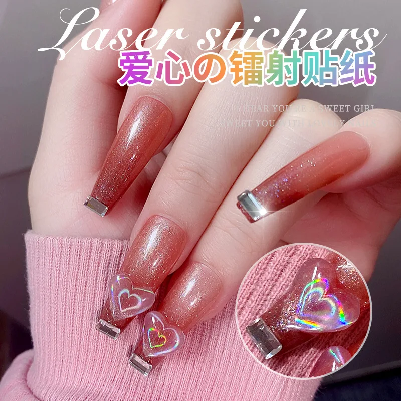 

Aurora Laser Heart Nail Art Design Stickers 3D Dynamic Glass Nails Adhesive Decals Nail Transfer Sliders Wraps Manicures Foils