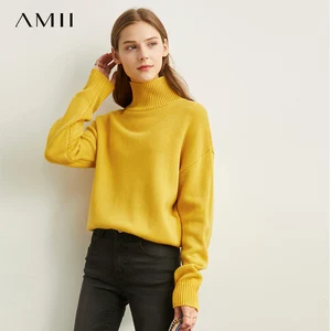Женский свободный низ Amii, однотонный пуловер с высоким воротом на осень и зиму, 11920262