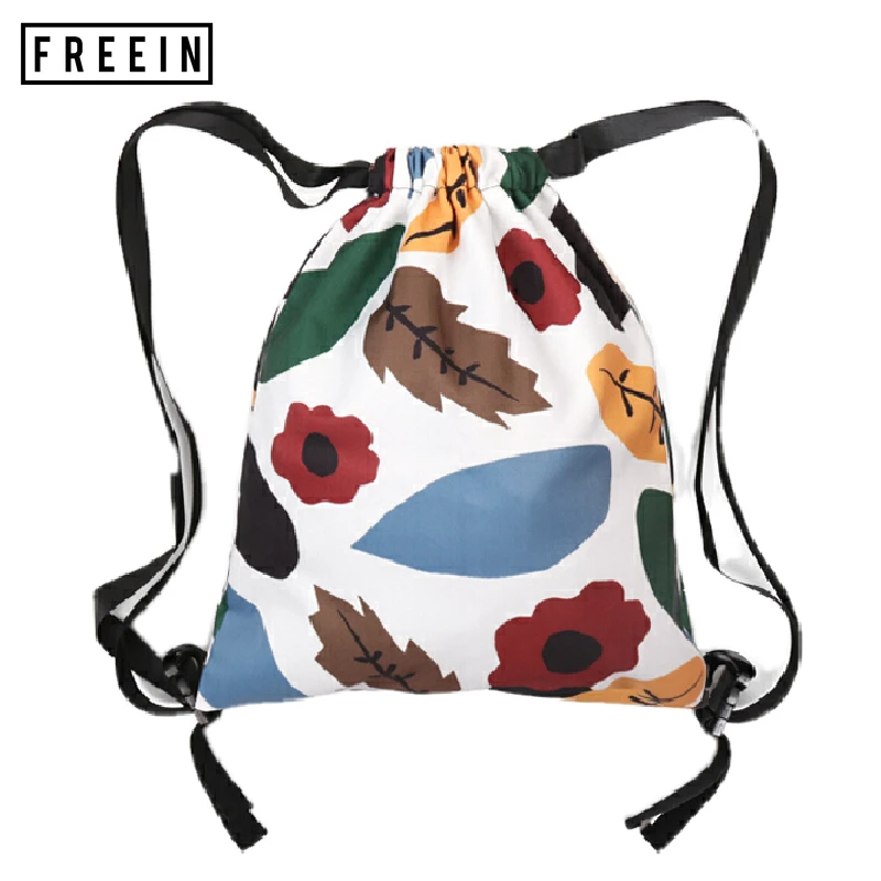 

FREEIN Fashion Colorful Printed Pouch Drawstring Bag Backpack Petal Leaf Outdoor Waterproof Japanese Hiking Spring Summer Style