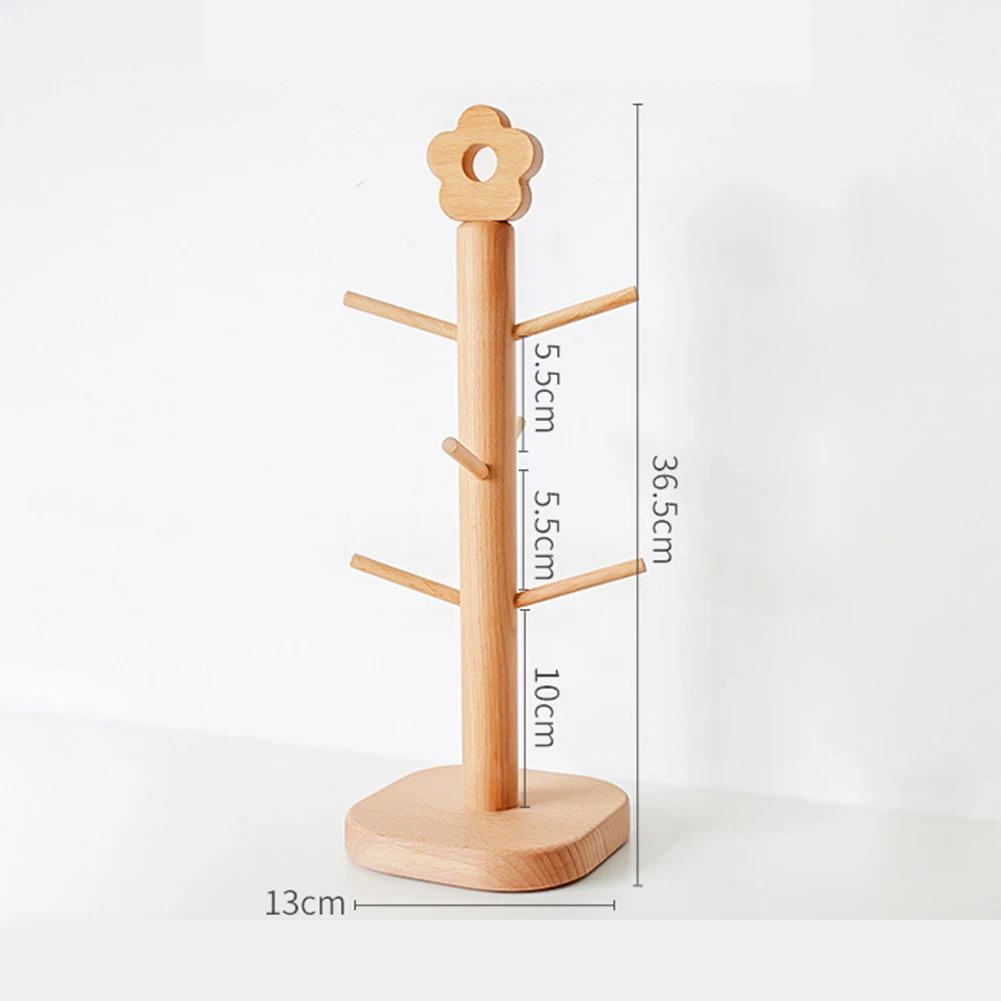 Дерево Форма 6 крючков деревянные чашки держатель стойки Кухня вина Стекло висит