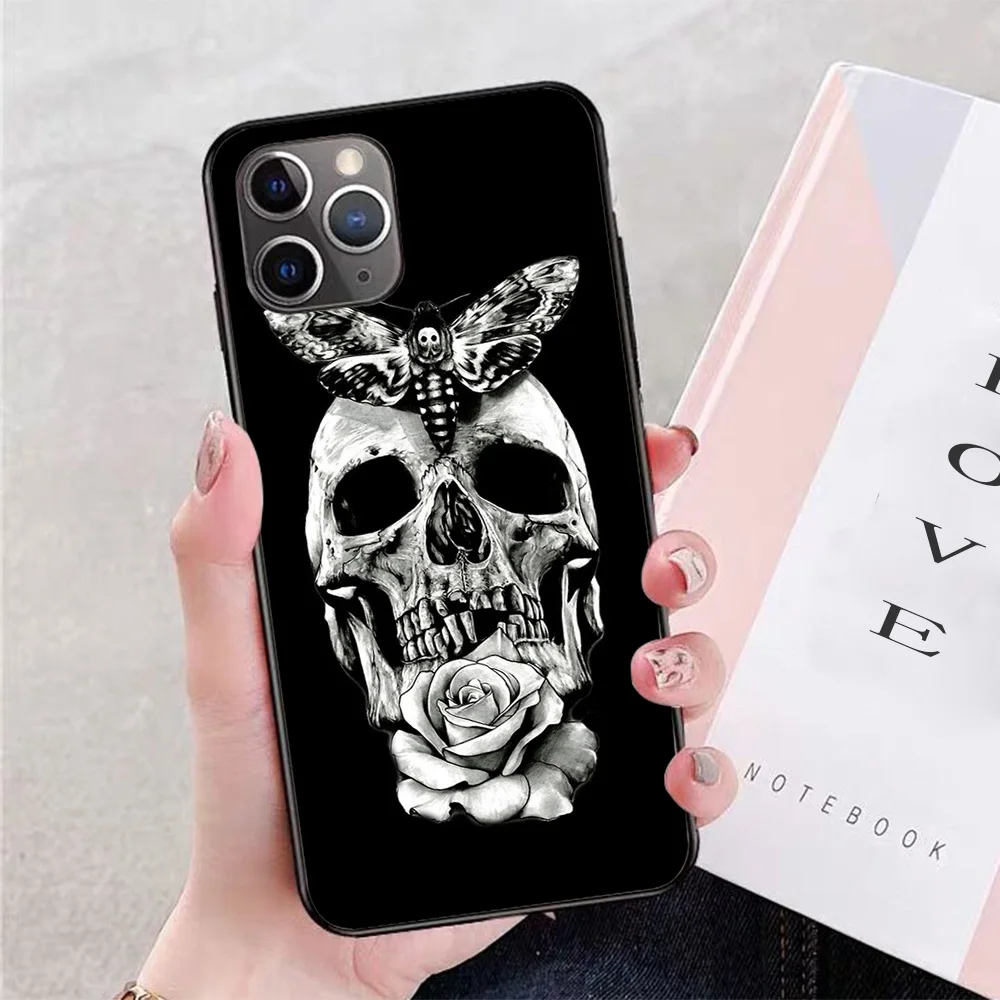 

For iPhone TATTOO Butterfly on skull Soft TPU Border Apple iPhone Case