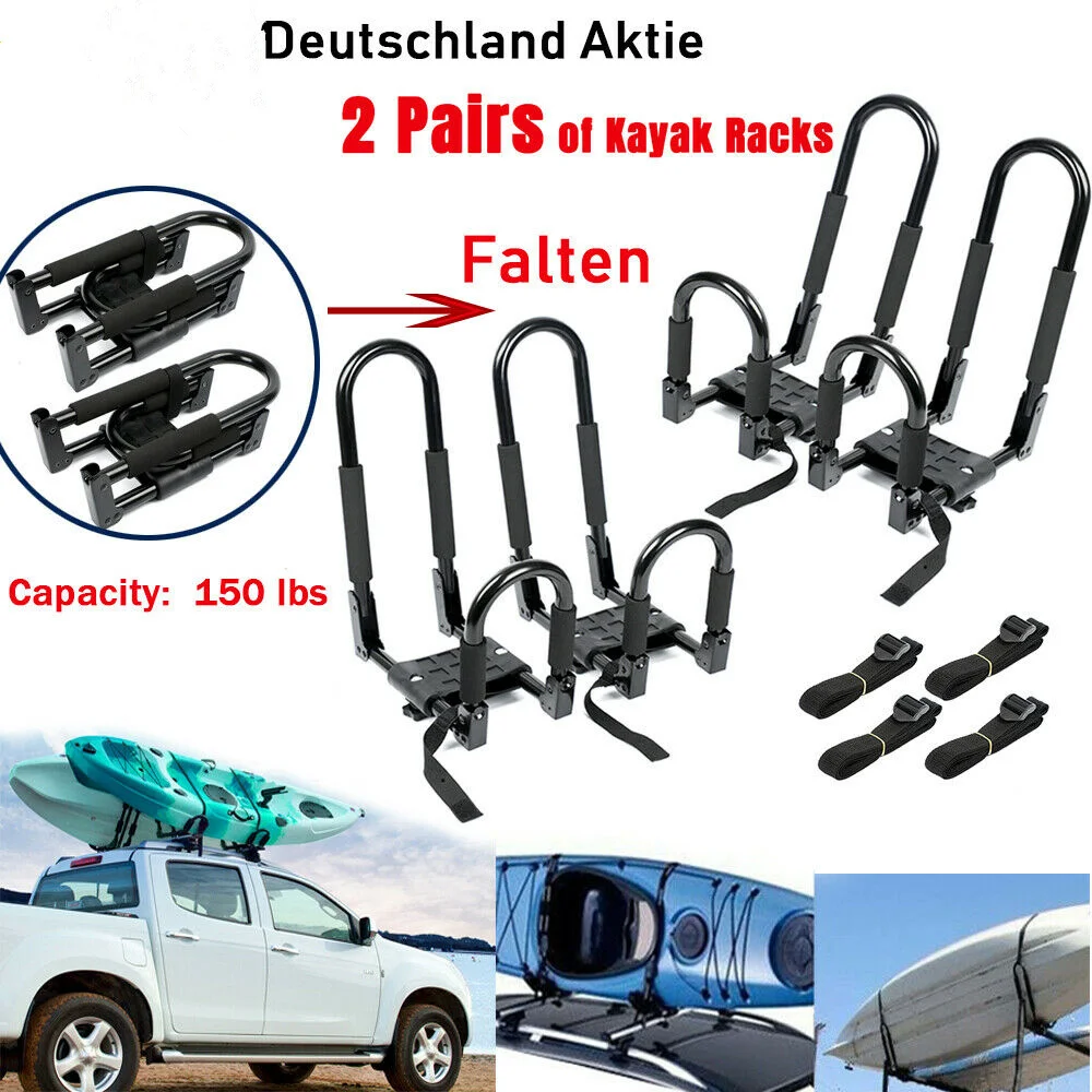 

2 Pairs Foldable Kayak Roof Rack J-Bar Rack Kayak Carrier Canoe Boat Surf Ski Roof Top Mounted On For Car SUV Crossbar Roof Rack