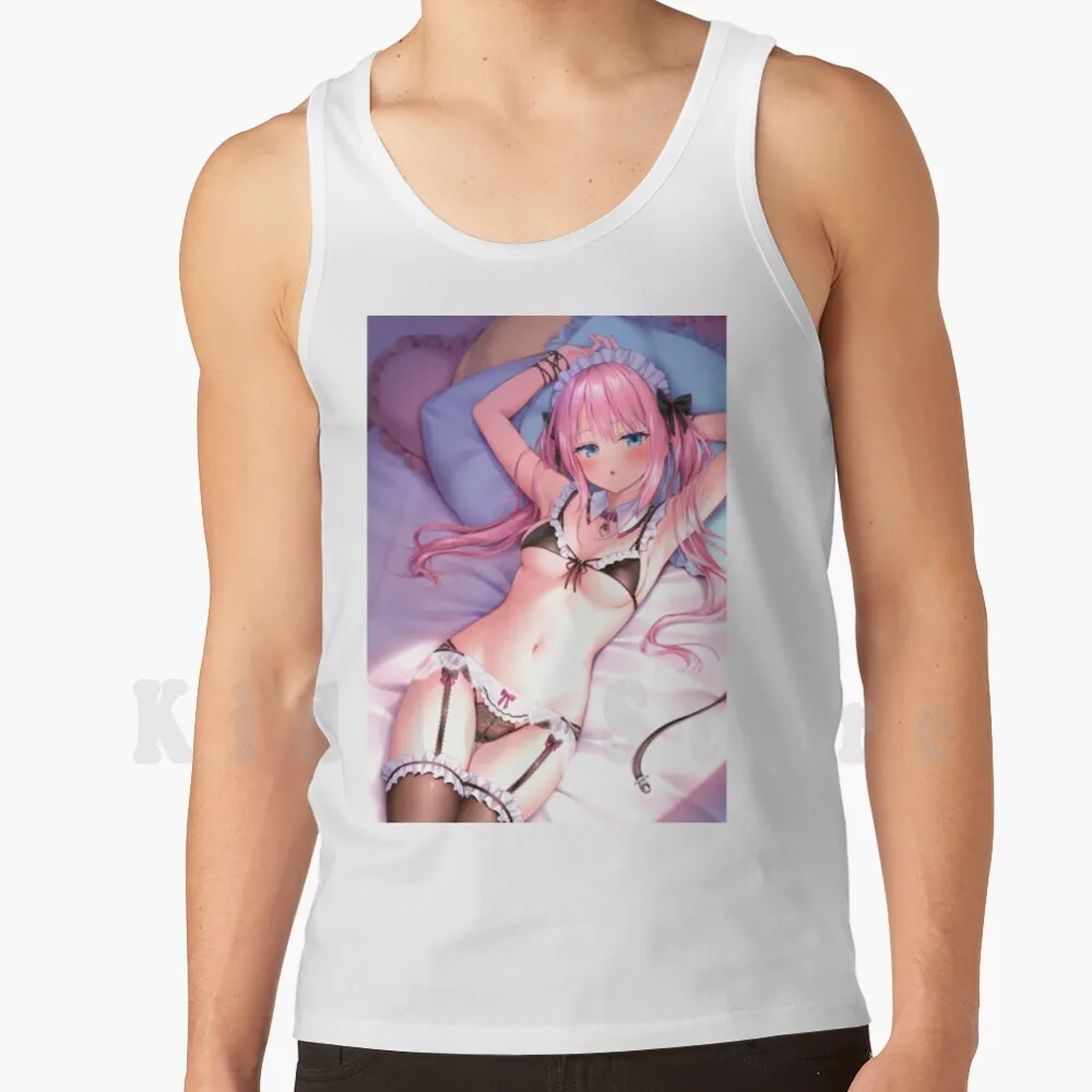

Розовые волосы Waifu Топы на бретельках жилет 100% хлопок аниме Waifu розовые волосы Этти Manga Kawaii панцу