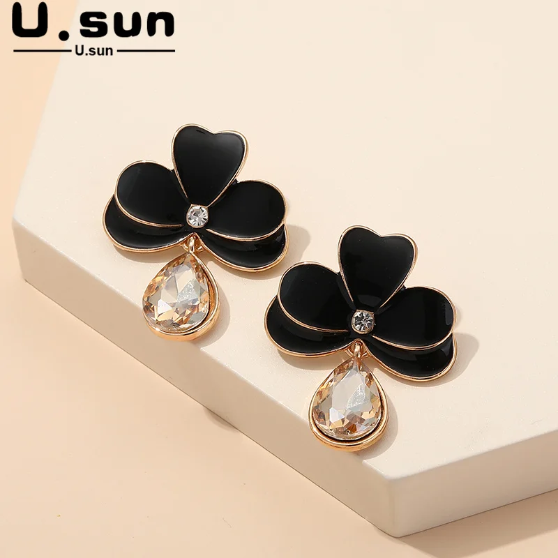 

New Flower Korean Crystal Drop Earrings for Women Trending Big Cute Stainless Steel Dangle Earring For Girls Fashion Jewelry