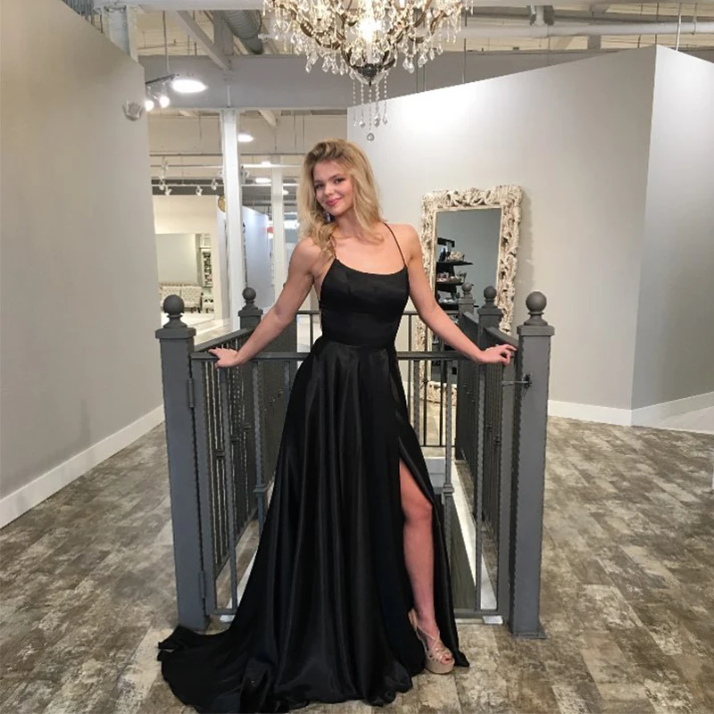 

Black Halter Sexy Long Prom Dresses 2020 Vestido De Festa Gala Jurken Robe Slit Elegant Guest Wedding Party Dress Evening Gown