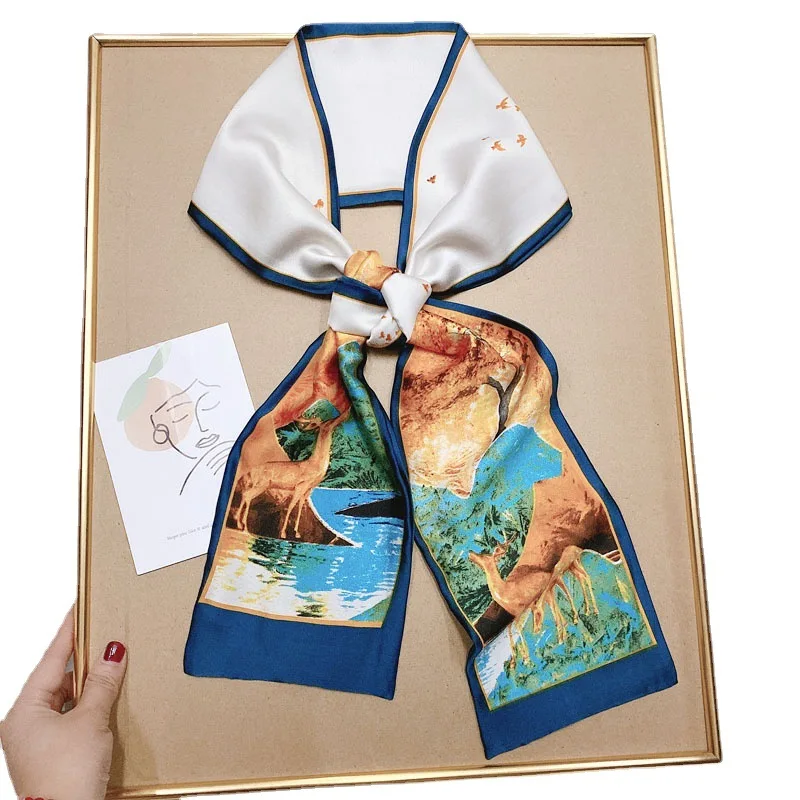 

2022 Fashion Floral Print Silk Scarf Women Thin bandana Neck Long Scarves Office Lady Shawl Bandanas Female Bag Hair Scarfs