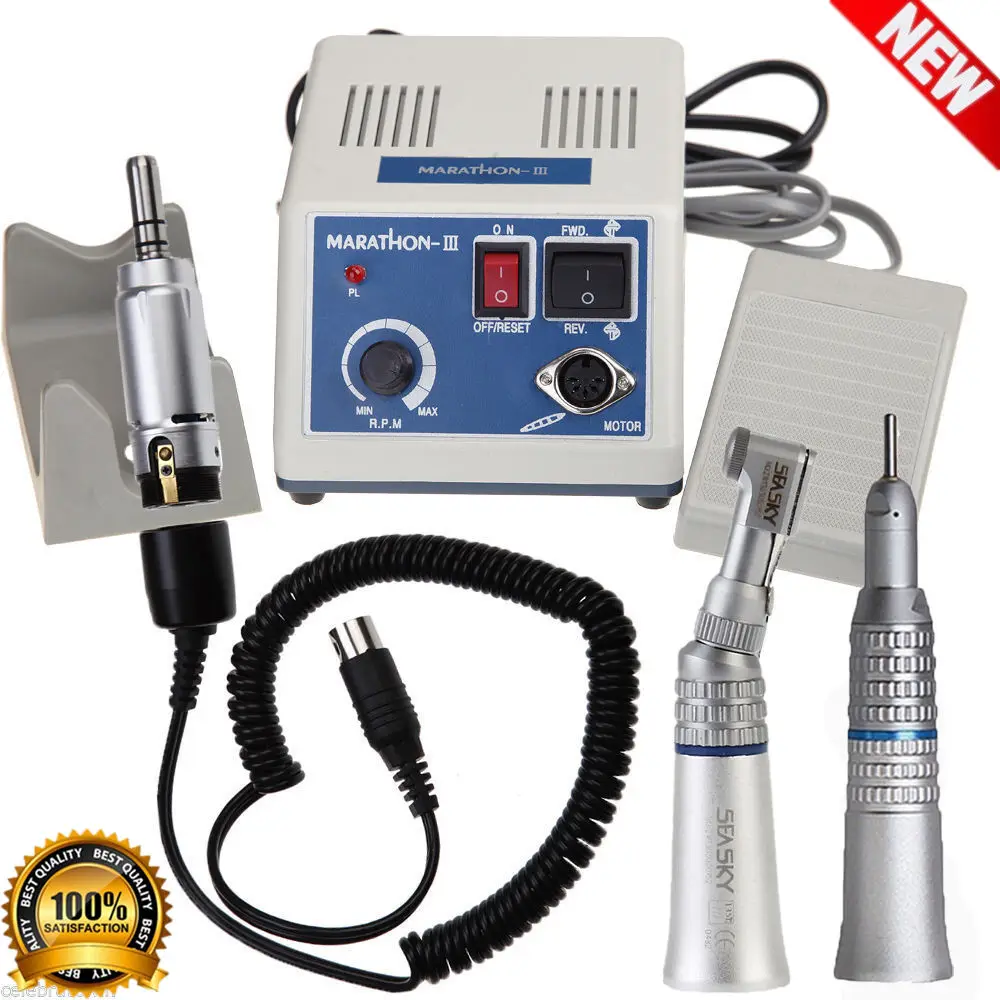Dental Lab E-TYPE micromotor polish handpiece with contra angle & straight handpiece SEAYANG MARATHON 3 + Electric Motor
