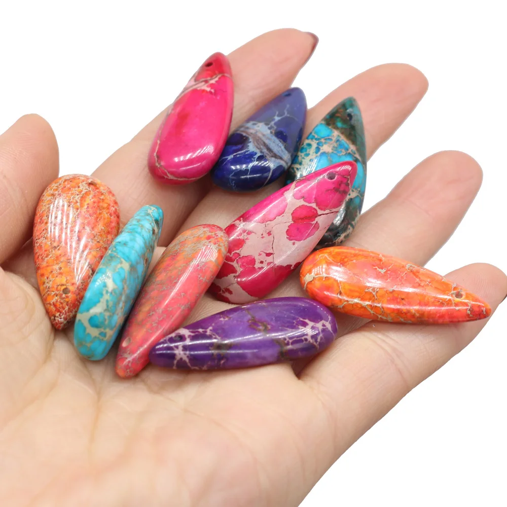 

Natural Pendant Classic Long Drop-shaped Multicolor Imperial Stone Charms for Jewelry Making DIY Necklace Accessories 15x35mm