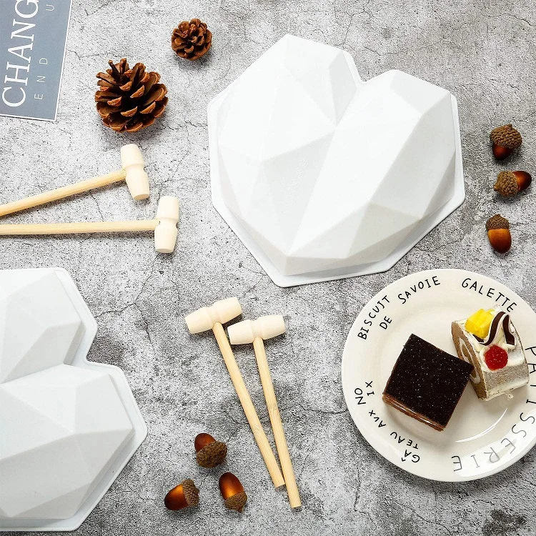 

Heart Shaped Silicone Cake Mold With Mini Hammer 3D Geometric Cake Mold Silicone Mousse/Chocolate Cakes Mould For Birthday