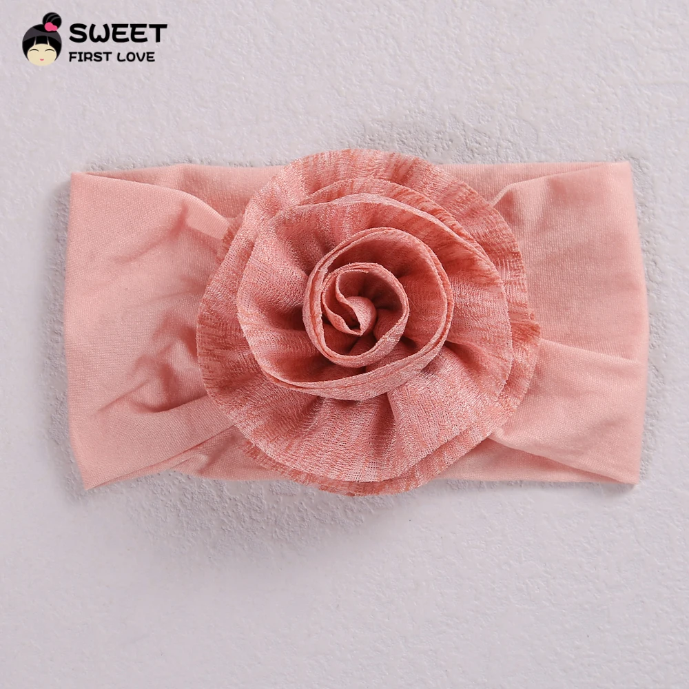 

Fabric Flower Nylon Headband For Children Rose Floral Baby Hair Bands Solid Soft Elasic Girl Hairband Kids Hair Accessories 2021