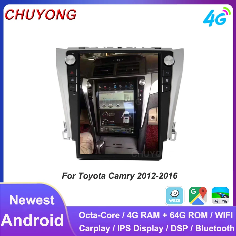

12.1'' Android Tesla Style Multimedia Stereo For Toyota Camry 2012 2013 2014 2015 2016 GPS BT Radio Receiver Player Head Unit