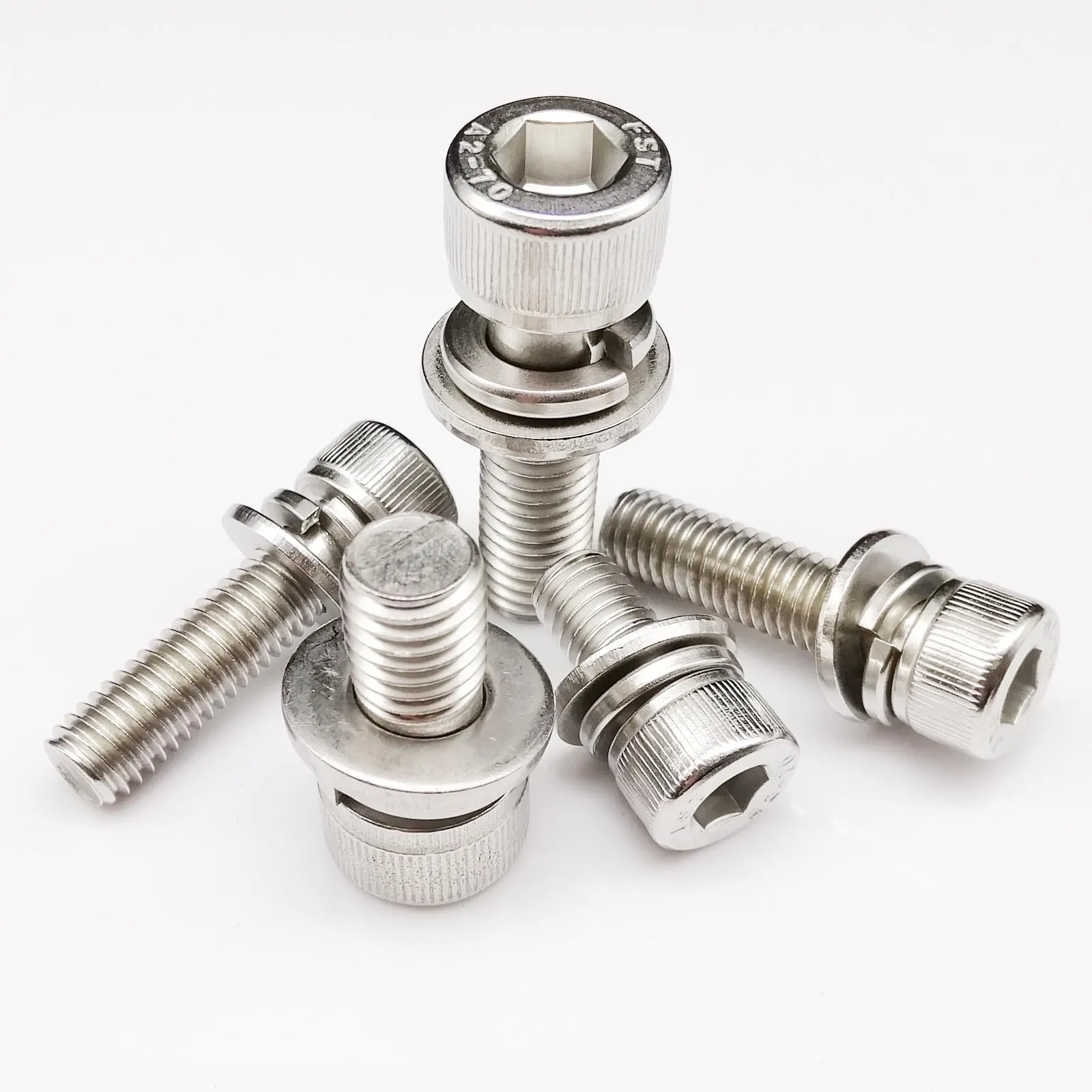 M2 M2.5 M3 M4 M5 M6 M8 M10 M12 304 Stainless Steel Hexagon Hex Socket Cap Head SEM Screw Flat Washer Spring Gasket Assemble Bolt - купить по
