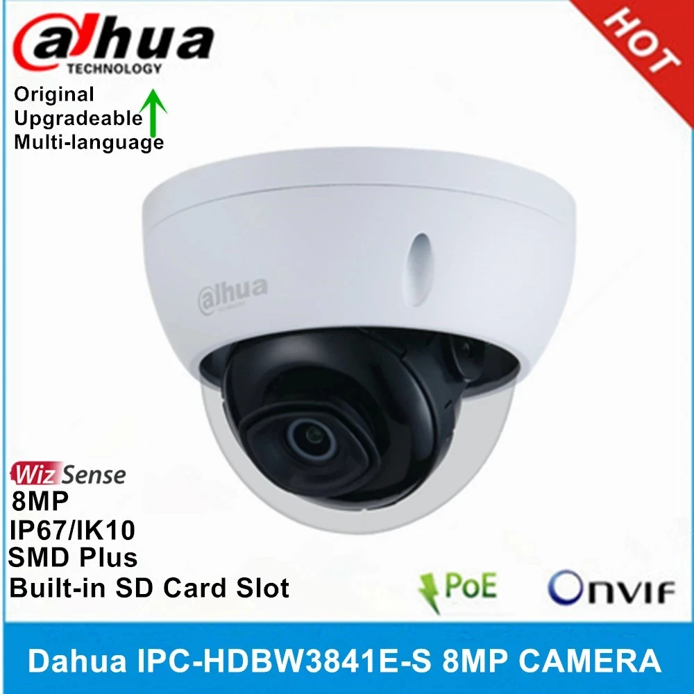 Dahua IPC HDBW3841E S 8MP WizSense сетевая камера POE IR 30M IK10 IP67 Встроенный слот для SD карты AI