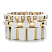 new enamel bileklik metal bohemian tile bracelet stackable stretch bracelets men women beads bracelet gifts accesorios mujer