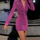 Женское облегающее мини-платье на пуговицах, эластичное платье с высокой талией, рюшами и длинным рукавом, модное платье для вечерние, осень 2021