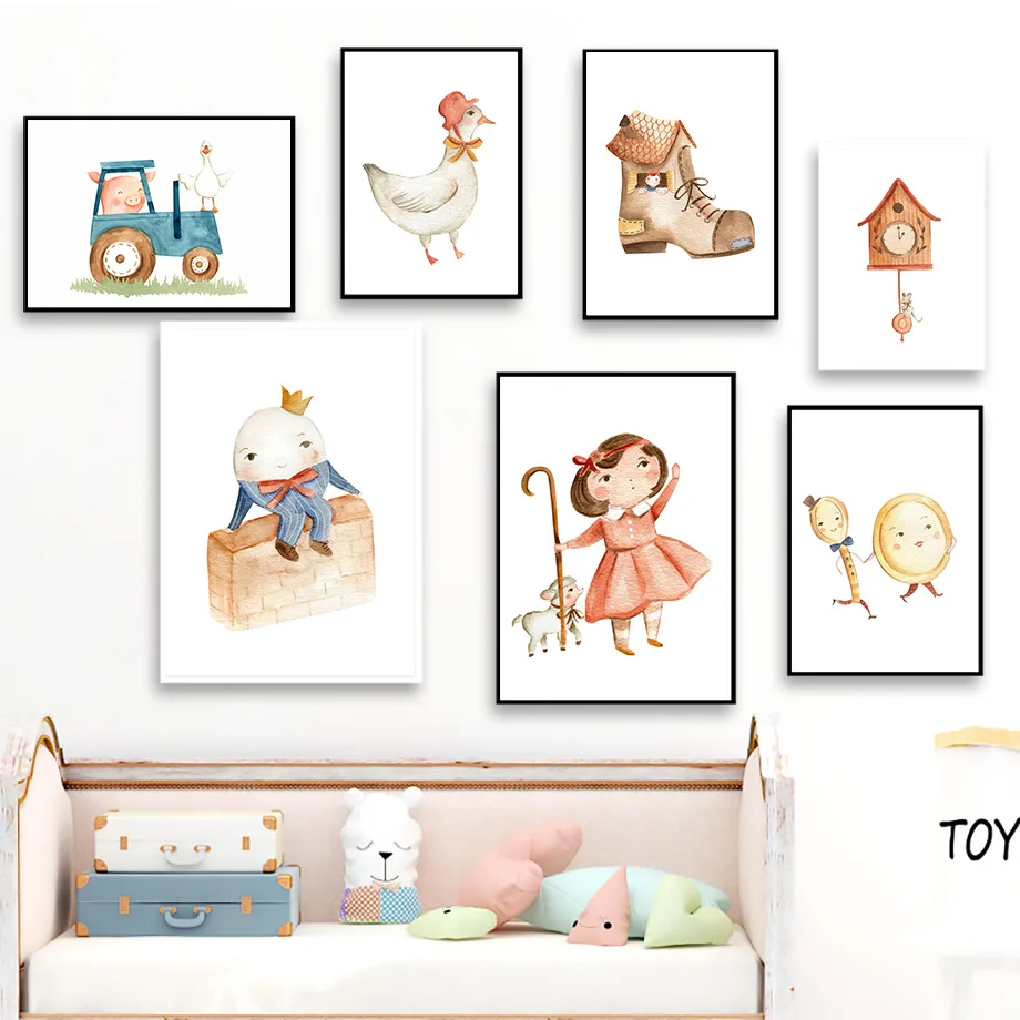 Девушка обувь &quotУточка&quot часы грузовик мультфильм Wall Art Холст Картина Nordic