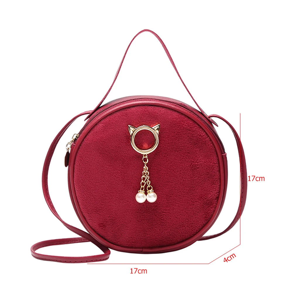 

Fashion Round Shaped Money Purse Women Plush Leather Crossbody Bag Autumn Small Shoulder Handbag Tote