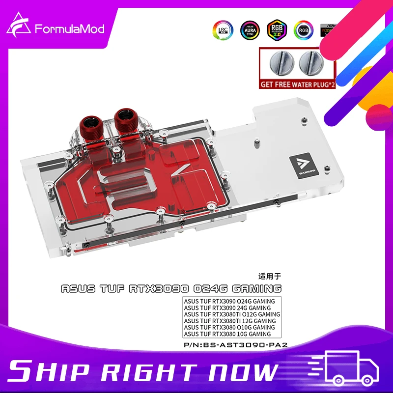 

Barrow 3090 3080 GPU водяной блок для ASUS TUF 3090/3080 Gaming, полное покрытие 5v ARGB GPU Cooler, BS-AST3090-PA2