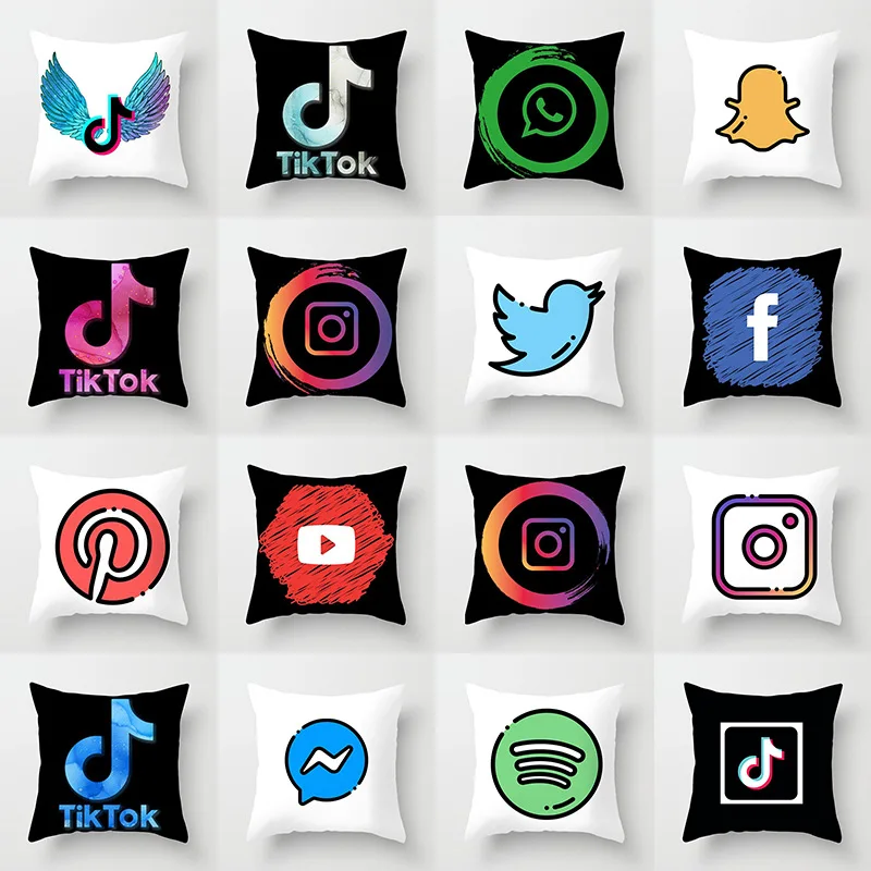 

NEW App Brand Facebook Youtube Cushion Cover Home Decor Snapchat Instagram Throw Pillows Wedding Christmas Decoration Pillowcase