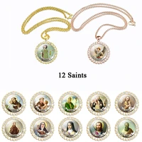 christian 12 saints jewelry glass cabochon saint michael anthony golden necklace rose gold