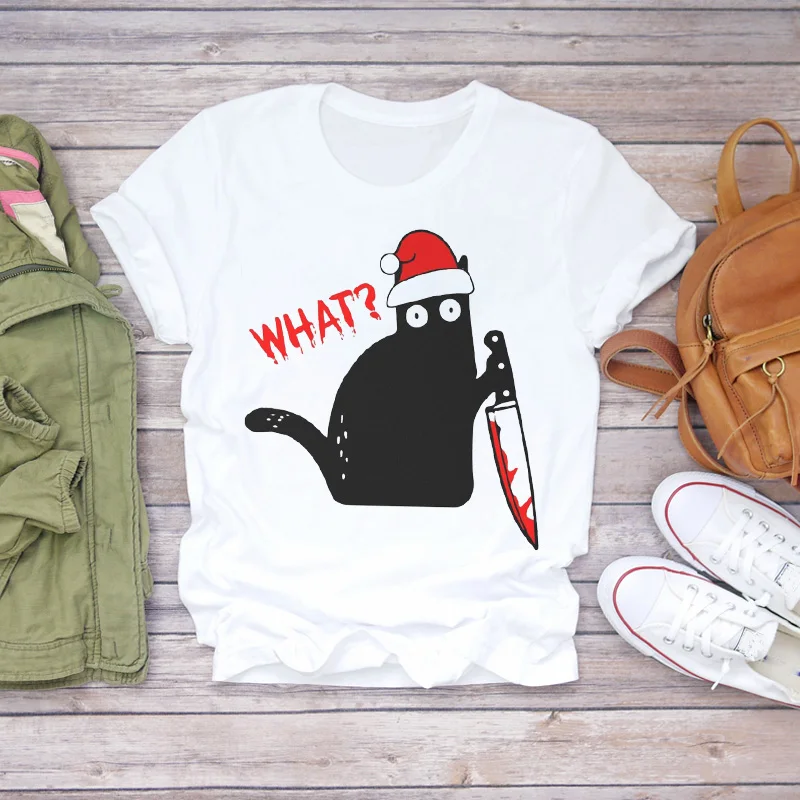 

Women Cartoon Cat Cute Animal Printing Halloween 90s Print Lady T-shirts Top Womens Graphic T Shirt Ladies Female Tee T-Shirt