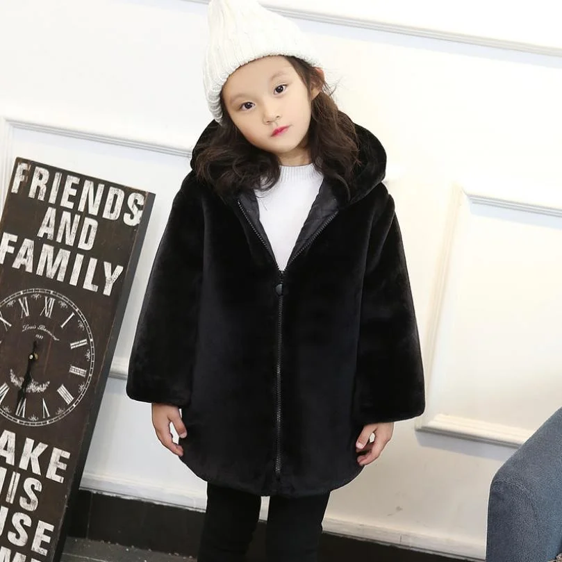 

Faux Fur Coat Children Thicker Warm Hooded Overcoat Imitation Fur Girl Jacket Modis Kids Clothing Outwear For Cold Winter Y1954